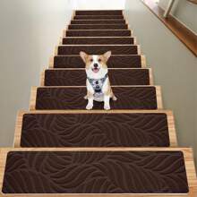 7/15-Piece 20*76cm Leaf Pattern Rectangular Anti-Slip Stair Tread Carpets Stair Tread Mats, Indoor Stair Non-Slip Carpet, Soft Mats For Dogs And Pets, Stair Grip Carpet Treads, Reusable Self-Adhesive Floor Mats, Stair Non-Slip Mats,Carpet Stair Treads, Anti-Slip Indoor Rug, Non-Slip Rug For Wooden Step Stairs, Anti-Slip For Pets - Multicolor - View 7