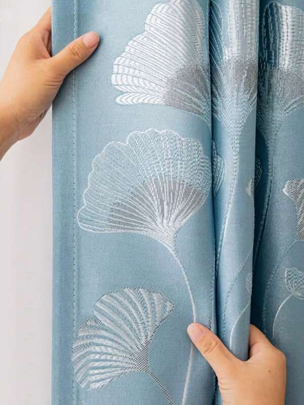 1pc Intricately Woven Ginkgo Leaf Blackout Curtain, Thick Polyester Fabric For Bedroom, Living Room, Privacy Divider