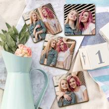 Porta-copos de Madeira Personalizados, Porta-copos de Madeira Personalizáveis com Foto/Imagem/Foto Impressa da Família, Adequado para Mesa de Centro, Mesa de Jantar, Cozinha, Decoração de Mesa do Escritório em Casa, Presente de Inauguração do Lar