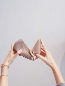 Women's Handcraft Pearl Decor Flats, French Style Casual Pointed Toe Loafers, Comfortable Soft Sole, Fashion Outdoor Slip-On Mules Shoes - Pink - View 6