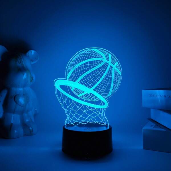 Luz de noche 3D de baloncesto "Swish", lámpara de escritorio LED con control táctil estilo deportivo, lámpara decorativa de dormitorio con temática deportiva, regalo único para aficionados al baloncesto