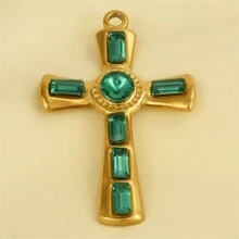 1 chiếc mặt dây chuyền hình thánh giá nhỏ nhắn, tinh tế, bằng thép không gỉ 304, đính đá và kim cương giả, dùng làm phụ kiện trang sức DIY, vòng cổ, bông tai, mạ vàng/bạc 18K. - S2027 - Xem 25