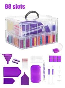 2-Layer Diamond Painting Storage Container Set, 88-Slot Transparent Stackable Bead Storage Box With Diamond Painting Accessories And Tools For DIY Diamond Art Jewelry Bead Storage