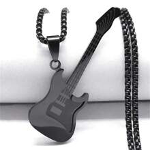 迷人吉他乐器吊坠项链 男女皆宜 不锈钢金色嘻哈音乐链 礼物珠宝