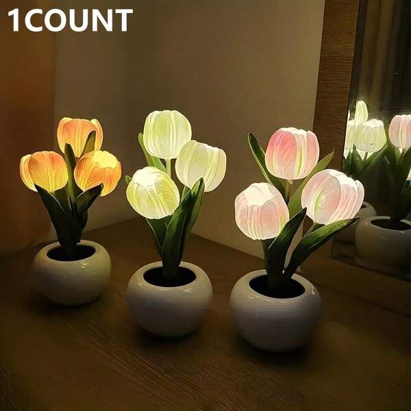 1 pieza Luz de tulipán USB, Luz nocturna con flor de tulipán LED simulada con jarrón, decoración de escritorio, apropiada para el hogar, sala de estar, Navidad, Día de la Madre, Acción de Gracias y otros regalos festivos