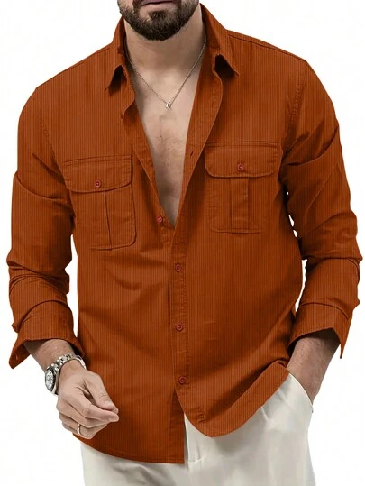 Men's Casual Vintage Corduroy Long Sleeve Button-Down Shirt, Fall/Winter