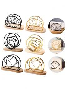 1pc Nordic Style Wooden Base Wrought Iron Napkin Holder, Vertical Paper Towel Holder, Western Restaurant Napkin Holder, Storage Rack, Wooden Paper Towel Holder, Vertical Metal Paper Towel Dispenser, Desktop Decoration Accessories, Suitable For Home, Restaurant, Hotel And Cafe Home Decoration,Festival Family Gathering, Kitchen Dining Table Decor,Picnics, Dinner Party. - Multicolor - View 6