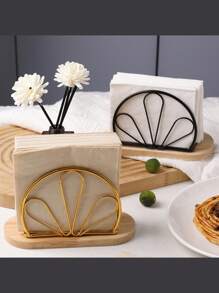 1pc Nordic Style Wooden Base Wrought Iron Napkin Holder, Vertical Paper Towel Holder, Western Restaurant Napkin Holder, Storage Rack, Wooden Paper Towel Holder, Vertical Metal Paper Towel Dispenser, Desktop Decoration Accessories, Suitable For Home, Restaurant, Hotel And Cafe Home Decoration,Festival Family Gathering, Kitchen Dining Table Decor,Picnics, Dinner Party. - Multicolor - View 3