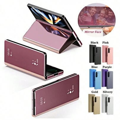 1件装多色时尚镜面折叠电镀化妆镜支架保护套，PU皮革混合PC+TPU保护套翻盖全包反光智能镜保护套，兼容三星Galaxy Z Fold 7/Z Fold 6/Z Fold 5/Z Fold 4/Z Fold 3/Z Fold2