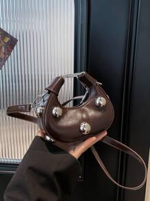 Fashion Minimalist Chic Handbag, New Solid Color Casual Tote Bag For Women - Coffee Brown - View 8