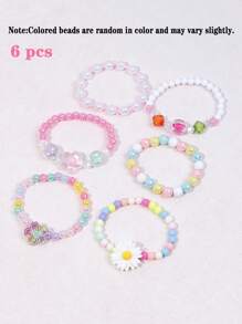 Set de 6 piezas/18 piezas de pulsera con dijes de corona, flor y corazón, pulsera de cuentas con dijes coloridos para niños, adecuado para fiestas, cumpleaños, color aleatorio
