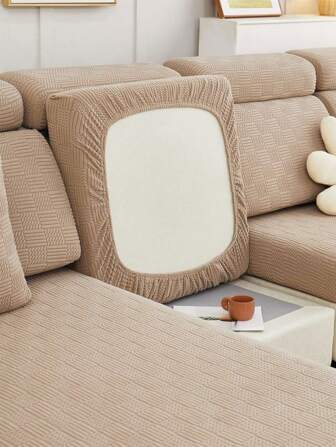 1 件提花雪尼尔沙发垫套，卡其色和米色，高弹性防尘防污防滑可拆卸套适用于卧室、书房、沙发