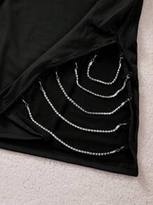 Ladies' Sexy Solid Color Backless Deep V-Neck Summer Dress,Elastic Waist Sleeveless Dress,Lace Up,Side Slit Nightgown,Metal Chain Decoration,Spaghetti Strap Slip Short Dress,Wrap The Buttocks Skirt,Secretary's Skirt,Sexy Women Dresses,Nightdress Party Dress ,Prom Dress,Sexy Lingerie