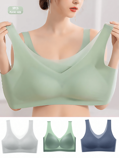 3pcs/Set Plus Size Seamless Ice Silk Underwire-Free Sports Camisole Bras