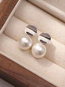 2pcs Elegant Women Jewelry S925 Silver Earrings, Faux Pearl Earrings Small Boutique Design High-End Dangle Earrings Suitable For Banquet, Party, Birthday Gift - #1 - View 5