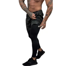 Boyfriend Style Men's 2 In 1 Shorts With Leggings Gym Running Training Compression - Army Green - View 4