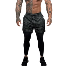 Boyfriend Style Men's 2 In 1 Shorts With Leggings Gym Running Training Compression - Army Green - View 5