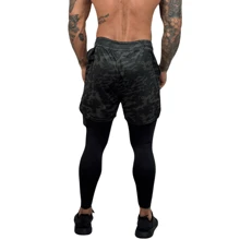 Boyfriend Style Men's 2 In 1 Shorts With Leggings Gym Running Training Compression - Army Green - View 7
