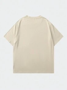 Shwiy Men's Casual Vintage Brooklyn Graphic Short Sleeve T-Shirt, Minimalist Athletic Print, Apricot Color, Suitable For Daily Wear And Gift