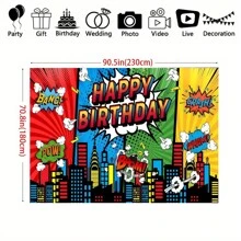 1pc Superhero City Landscape Photography Backdrop, American Comic Style Building Scene For Birthday Party Photo, Birthday Banner Decor, Photobooth Studio Props, Party Supplies Decoration, Birthday Decoration
