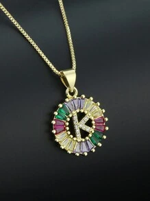 Pingente de Letra Folheado a Ouro com Micro Pavê de CZ Arco-íris, Joias da Moda, Pingentes e Encantos com Inicial para Mulheres