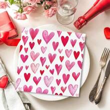 20pcs Colorful Disposable Napkins, 2-Layer Heart Printed Tissues, 13 X 13in Cocktail Napkins, Decoupage Paper For Holiday Kitchen Bathroom Wedding Party Valentine's Day Decorative Paper Napkin