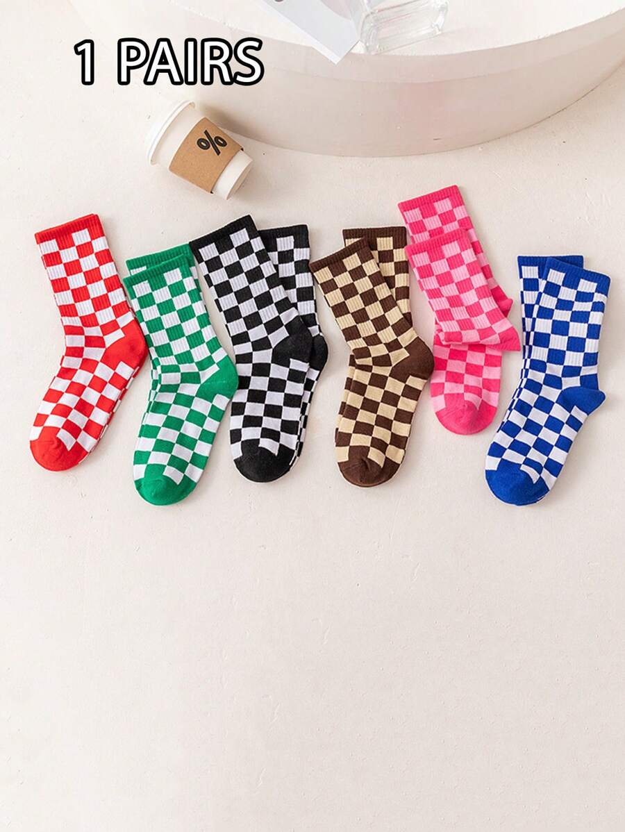 1 Pair Men's Socks Checkerboard Socks, Men's And Women's Couples' Street Fashion Versatile Socks, Fit The Foot, Excellent Workmanship, Suitable For You Who Are Looking For Versatility