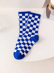 1 Pair Men's Socks Checkerboard Socks, Men's And Women's Couples' Street Fashion Versatile Socks, Fit The Foot, Excellent Workmanship, Suitable For You Who Are Looking For Versatility
