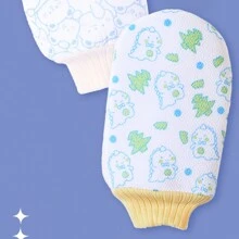 1 pièce Gant de bain double face pour bébé avec motif de dessin animé. Un côté en forme de fleur de bain pour un lathérage riche, l'autre côté en sable fin pour le frottage. Outils de bain multifonctionnels pour bébé.