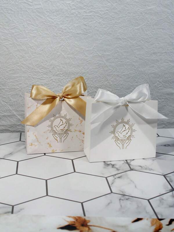 10pcs Mini Gift Box With Elegant Gold & White D O V E Design, Perfect For Weddings, Baptisms, And Events, Includes Satin Ribbons – White And Gold Colors, High-Quality Marble Texture, Ideal For Small Gifts And Favors, For Mother's Day, Bridesmaid Gifts, Graduation Gifts, Birthday Gifts, Wedding Gifts,Birthday,Bride,Wedding