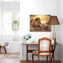 1 Piece Christian Lion And Lamb Canvas Wall Painting With "Peace Before Him" ​​Canvas Wall Decor, Is A Great Gift For Christian Families, Perfect For Your Home, Farmhouse, Prayer Room, Kids Room, Apartment, Bedroom, Office, Kitchen, Hotel, Bathroom, Etc. Home Wall Decor, Framed And Ready To Hang.