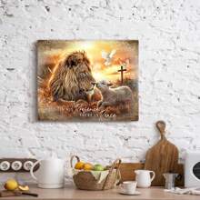 1 Piece Christian Lion And Lamb Canvas Wall Painting With "Peace Before Him" ​​Canvas Wall Decor, Is A Great Gift For Christian Families, Perfect For Your Home, Farmhouse, Prayer Room, Kids Room, Apartment, Bedroom, Office, Kitchen, Hotel, Bathroom, Etc. Home Wall Decor, Framed And Ready To Hang.