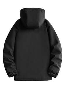 男士保暖内衬冬季外套，带拉链前袋，长袖连帽加厚羽绒服，适合寒冷季节的城市街道和户外活动，秋季穿着。 - 黑色 - 查看 2