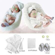 Set da 5 pezzi di accessori per fotografia neonato: accappatoi da bagno, asciugamani, ciabatte per bimbe, complementi decorativi a forma di cetriolo, idee regalo per festa di nascità e Pasqua per neonati e bambini