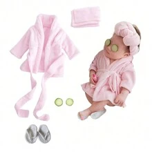 Set da 5 pezzi di accessori per fotografia neonato: accappatoi da bagno, asciugamani, ciabatte per bimbe, complementi decorativi a forma di cetriolo, idee regalo per festa di nascità e Pasqua per neonati e bambini