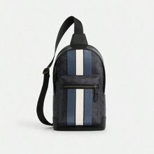 Coach West Pack 20 Metal Logo Zipper Closure Coated Canvas Crossbody Chest Bag Small Men's Charcoal And Black CV924 QBMI5