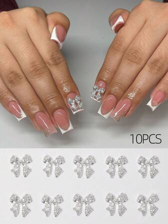 10 piezas Adornos de lazo de aleación 3D para uñas, accesorios de arte de uñas de lazo de metal para DIY, decoración de uñas para mujeres