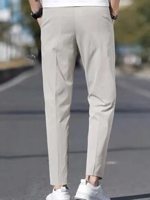 Men's Solid Color Front Tie Pocket Casual Minimalist Cropped Pants