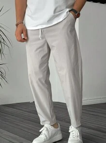 Men's Solid Color Front Tie Pocket Casual Minimalist Cropped Pants