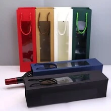 20pcs Window Wine Gift Bags, Window Red Wine Paper Bags, Wine Handbags, High-End Holiday Supplies, Wedding Birthday Party Handbags 13.58X3.74X3.54in