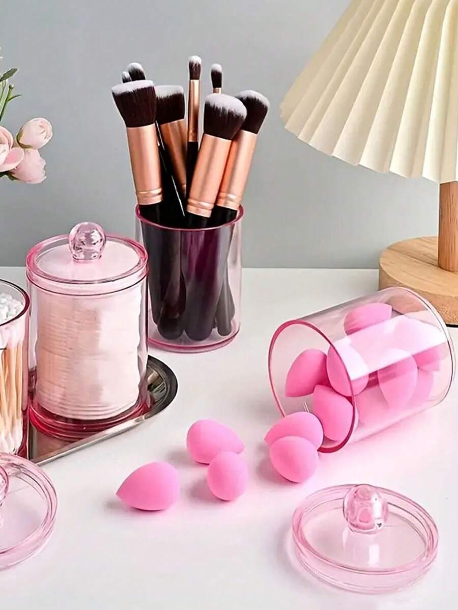 1pc Round Acrylic Clean Swab Box With Cover Dustproof Cosmetic Storage Box - Multicolor - View 1