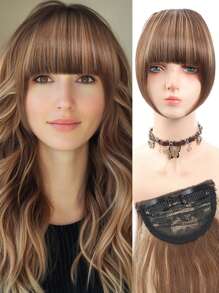 Women's Synthetic Bangs Hairpiece, Straight Hair Versatile Brown & Black French Curtain Fringe With Temples, High Temperature Fiber, Clip In Front Hair Extensions Natural Bangs Hairpieces Suitable For All People