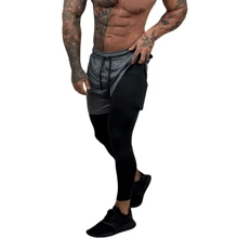 Shorts de 2 en 1 estilo novio con mallas para gimnasio, correr y entrenamiento con compresión para hombres - Gris - Ver 1