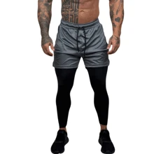 Shorts de 2 en 1 estilo novio con mallas para gimnasio, correr y entrenamiento con compresión para hombres - Gris - Ver 5