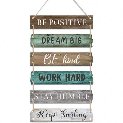 6 Pieces Rustic Wall Front Door Decoration Listing Sign Inspirational Wall Art Farmhouse Wooden Wall Sign Positive Wall Plaque With Quote Inspirational Quote Decorative Office Bedroom Living Room Vintage Style Hanging Gifts Birthday Graduation