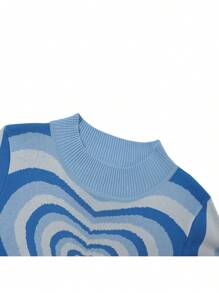 Women Love Heart Print Sweater, Long Sleeve O-neck Knitted Pullover for Winter, Autumn - Azul - Ver 4