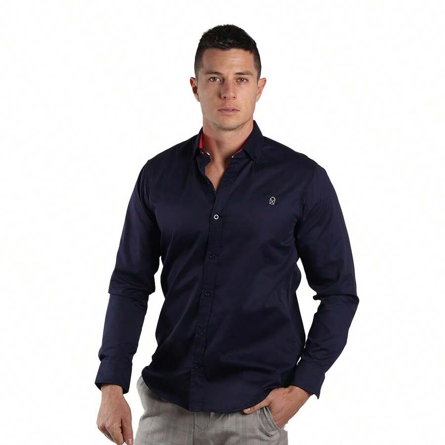 Camisa Lisa para Hombre - Muletta - Azul Marino - Ver 1