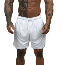 Men's Gym Training Shorts With Compression Pocket Double Elastic Lining Dryfit - trắng - Xem 4