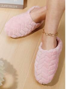 Women's Fashion Furry Puffed Wheat Grain Plush House Slippers, Indoor Floor Covering Slipper Socks, Warm & Light Sole Bedroom Slippers For Winter,Fluffy Slippers - Pink - View 2