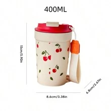 1 件 350/400 毫升便携式塑料咖啡杯，带尼龙提绳，密封防漏水杯，带盖玻璃杯，耐冷耐热牛奶咖啡杯，可重复使用的饮水杯，可用洗碗机、冰箱和微波炉清洗，适合学生和成人在家中、学校、宿舍、办公室、户外露营、野餐、旅行、上学时使用 - 彩色 - 查看 14